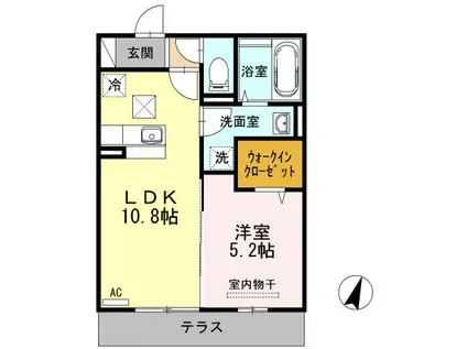 カノン上近江(1LDK/1階)の間取り写真