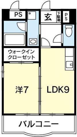 パレス中洲(1LDK/4階)の間取り写真