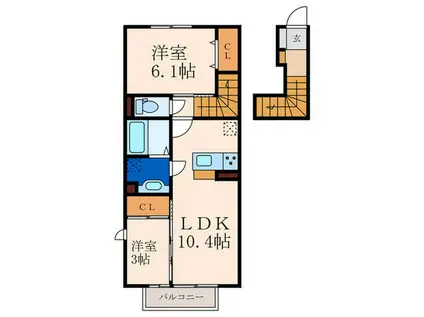 ルミナス須賀(2LDK/2階)の間取り写真