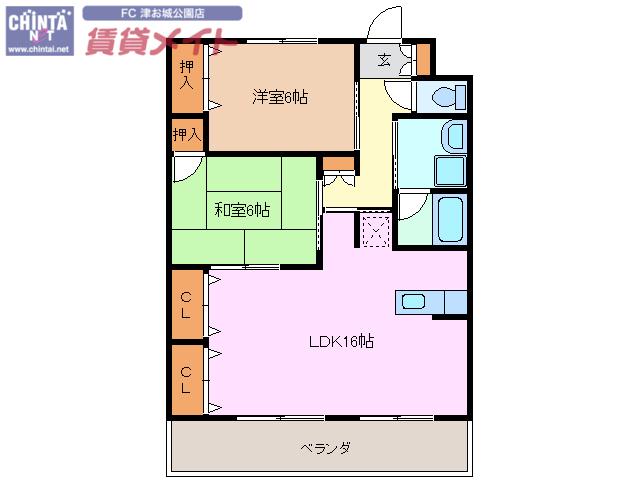 レジデンス(2LDK/3階)の間取り写真