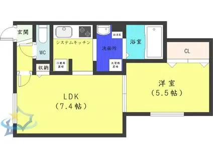 ゼスティ医大前(1LDK/2階)の間取り写真