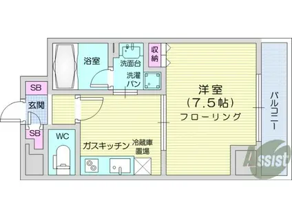 ラフルール連坊(1DK/7階)の間取り写真