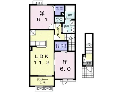 ヴィラージュS V(2LDK/2階)の間取り写真
