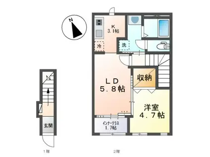 レガシーコートII(1LDK/2階)の間取り写真