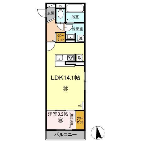 グランリュクス上野丘東(1LDK/2階)の間取り写真
