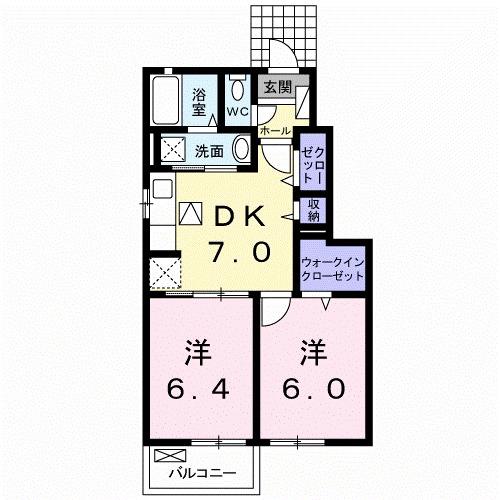 ラフレシールD(2DK/1階)の間取り写真