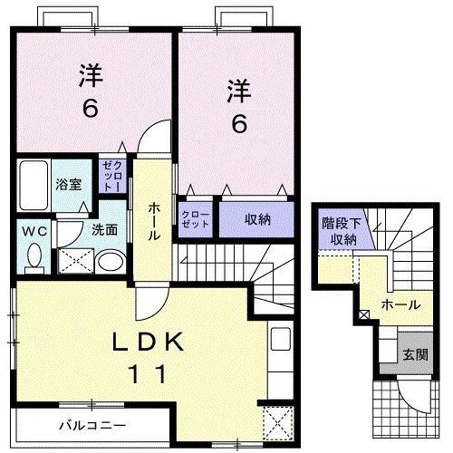 ヴィラーフロレスタ(2LDK/2階)の間取り写真