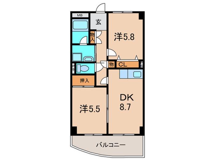 パークモダン伊丹(2DK/5階)の間取り写真
