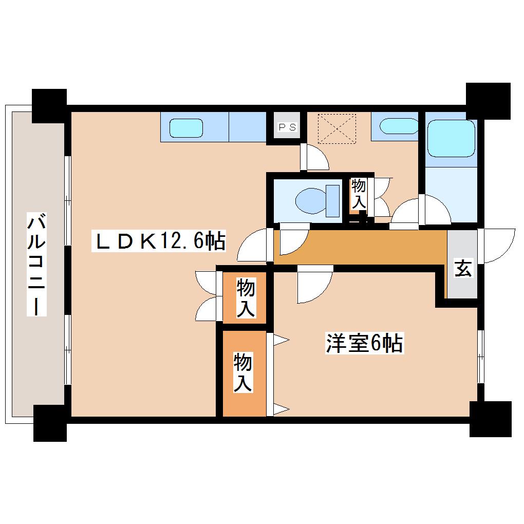 榴ヶ岡ユーワマンション(1LDK/8階)の間取り写真