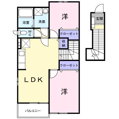 パストラーレ B(2LDK/2階)の間取り写真