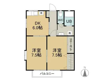 コーポデンエン(2DK/1階)の間取り写真