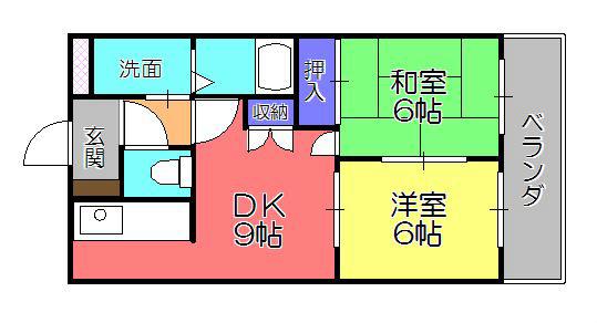 サンハイツオクヤマ(2LDK/2階)の間取り写真