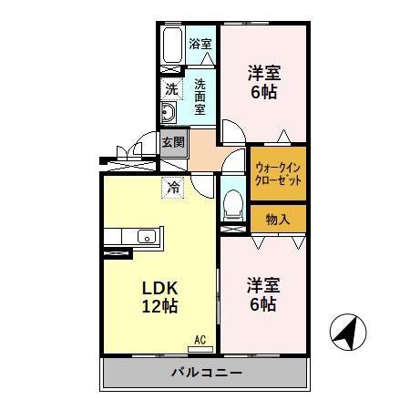 ルミエールA(2LDK/2階)の間取り写真