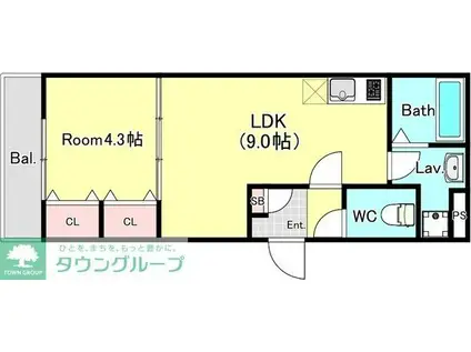 ジーメゾン春日部花積(1LDK/2階)の間取り写真