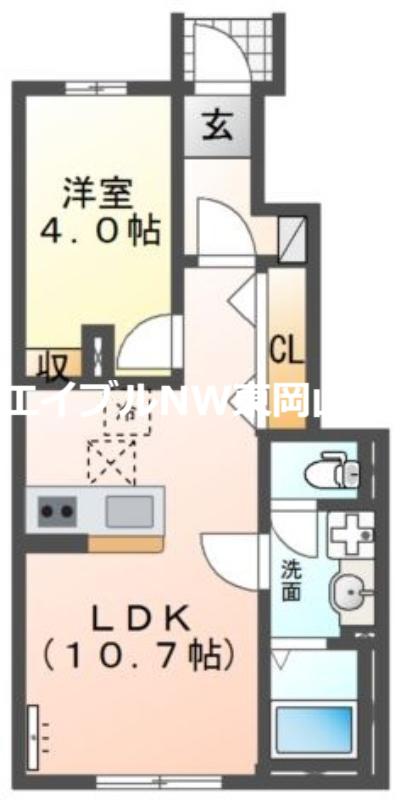 シャフル(1LDK/1階)の間取り写真