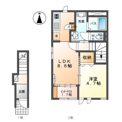 カンパニュラ(1LDK/2階)の間取り写真