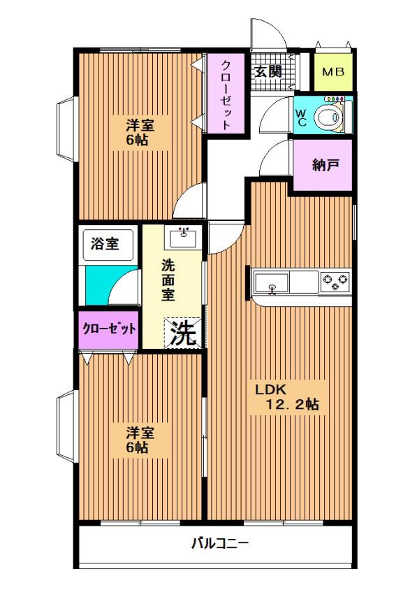 リッツハイム庚申坂(2LDK/1階)の間取り写真