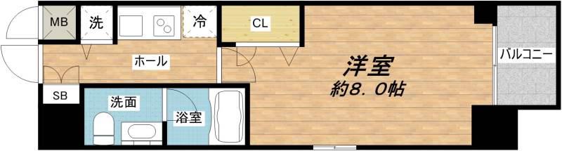 ISM谷町六丁目(1K/8階)の間取り写真