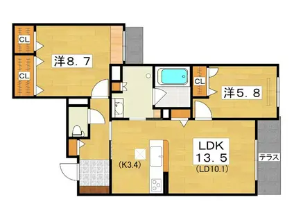 SHAMAISON SOURIRE(2LDK/1階)の間取り写真