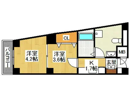 ONLYONE伊丹南本町(2K/2階)の間取り写真