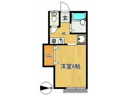 カーサ田園(1K/2階)の間取り写真