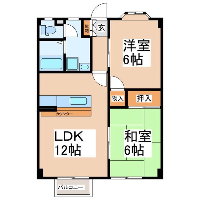 ハーベスト築地(2LDK/2階)の間取り写真