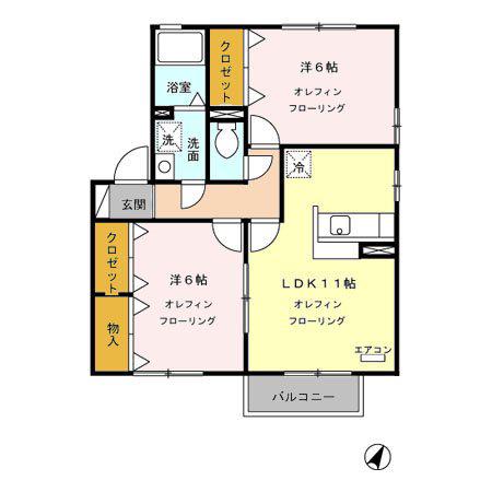 ロランジュ千曲D棟(2LDK/2階)の間取り写真