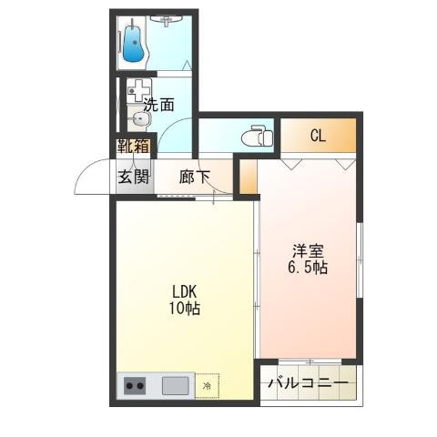 GLANZ西天下茶屋(1LDK/2階)の間取り写真