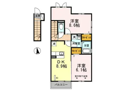 アンジュA(2DK/2階)の間取り写真