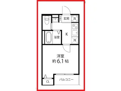 ティーズクォーレ六町I(1K/2階)の間取り写真