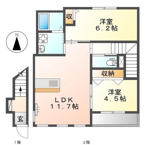 フルール(2LDK/2階)の間取り写真