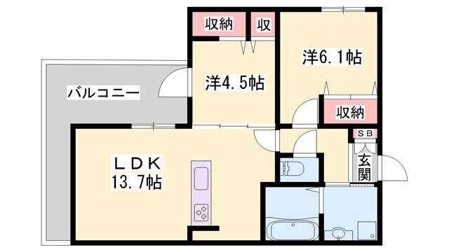 ステラフォーリア(2LDK/2階)の間取り写真