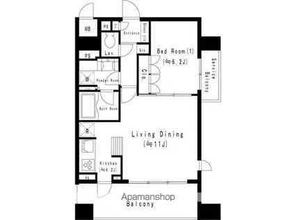 ラ・セルコート元町(1LDK/5階)の間取り写真
