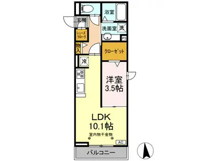 セリシール(1LDK/2階)の間取り写真