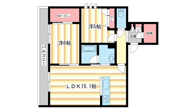 ジェイエイチエスプレミア西大寺(2LDK/3階)の間取り写真