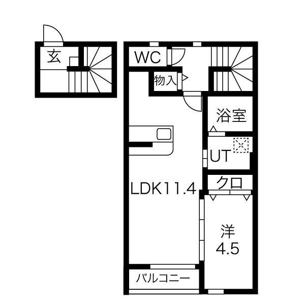アヴァンティ・古川(1LDK/2階)の間取り写真