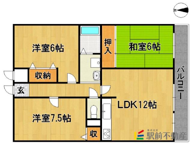アメニティハイツ杏栄館(3LDK/1階)の間取り写真