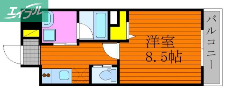 グランスクエア岡山駅西(1K/2階)の間取り写真