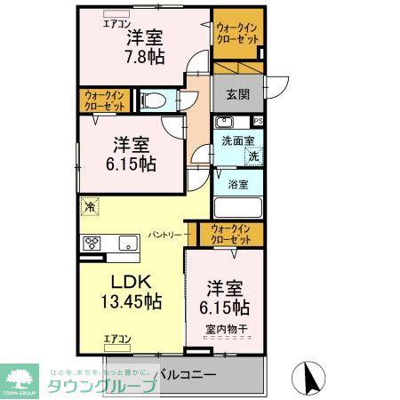 L.シャルル(3LDK/2階)の間取り写真