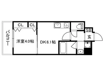 ベラジオ雅び烏丸十条II(1DK/7階)の間取り写真