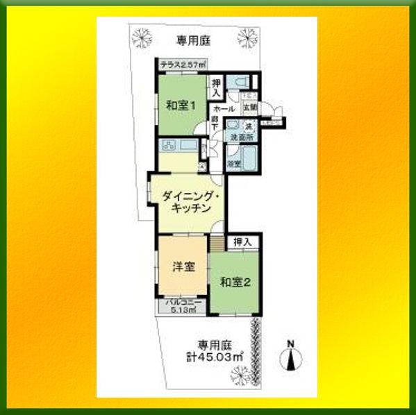 ライオンズマンション東伏見(3DK/1階)の間取り写真