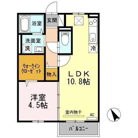 オーシャンヴューB B棟(1LDK/1階)の間取り写真