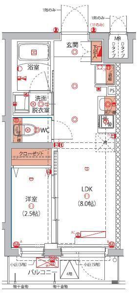 東京八広THE SKYレジデンス(1LDK/2階)の間取り写真