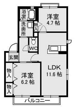リヴェール森 A・B棟(2LDK/2階)の間取り写真