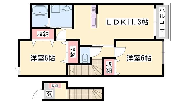 ベンファーター(2LDK/2階)の間取り写真