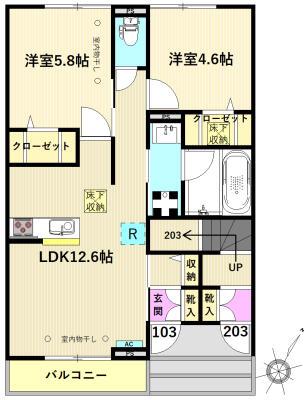 サフィール(2LDK/1階)の間取り写真