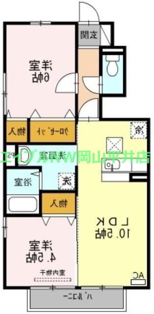 ベルパージュ A棟(2LDK/1階)の間取り写真
