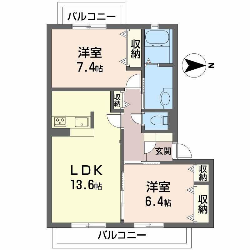 シャーメゾンヴェルデパティオ B棟(2LDK/2階)の間取り写真