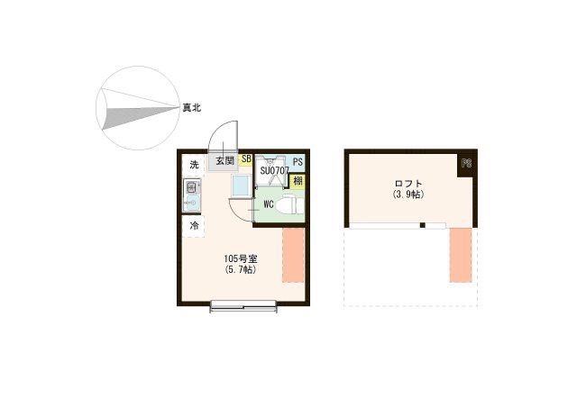 ハーモニーテラス千住関屋町B(ワンルーム/1階)の間取り写真