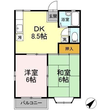 アーバンハイム(2DK/1階)の間取り写真